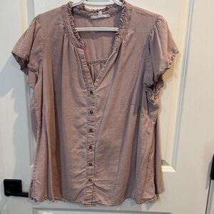 Jane and Delancey Dusty Rose Ruffled Button-Front Top